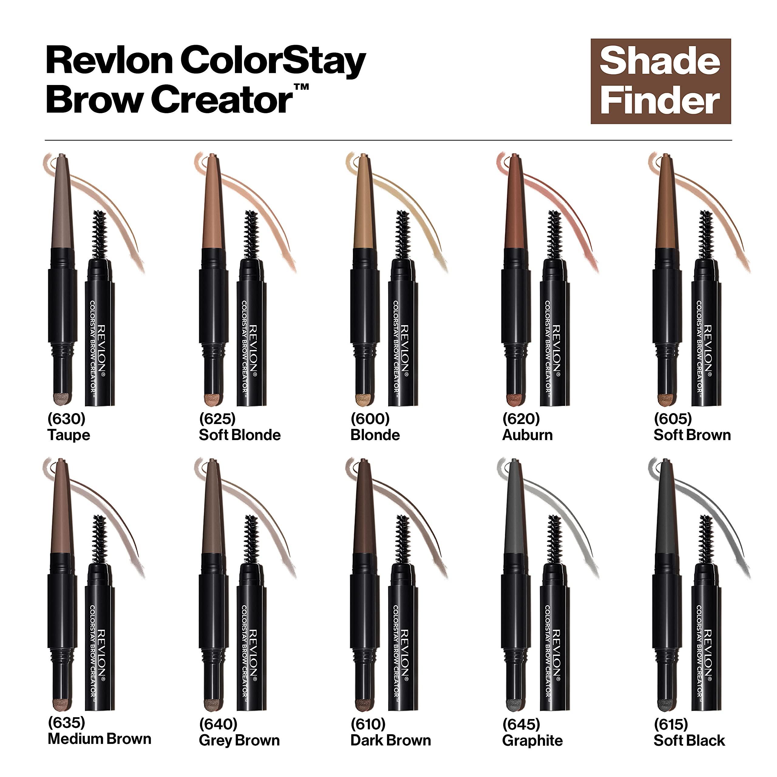 REVLON Revlon Eyebrow Pencil & Powder, ColorStay Brow Creator 2-in-1 Eye Makeup with Spoolie, Longwearing with Precision Tip, 605 Soft Brown, 0.23 Oz