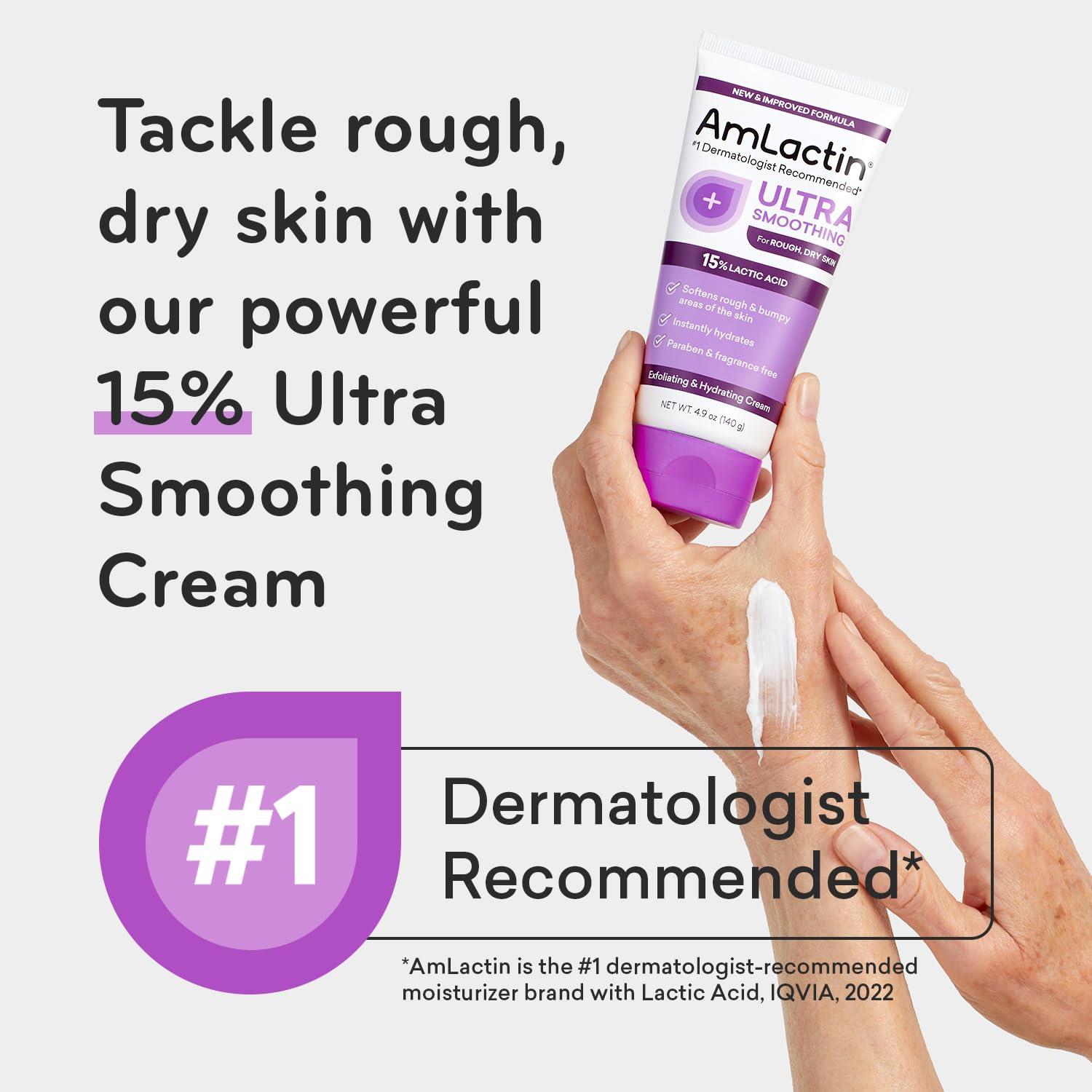 AmLactin AmLactin Ultra Smoothing - 4.9 oz Body & Hand Cream with 15% Lactic Acid - Exfoliator and Moisturizer & Daily Nourish 12% - 14.1 oz Body Lotion with 12% Lactic Acid - Exfoliator and Moisturizer