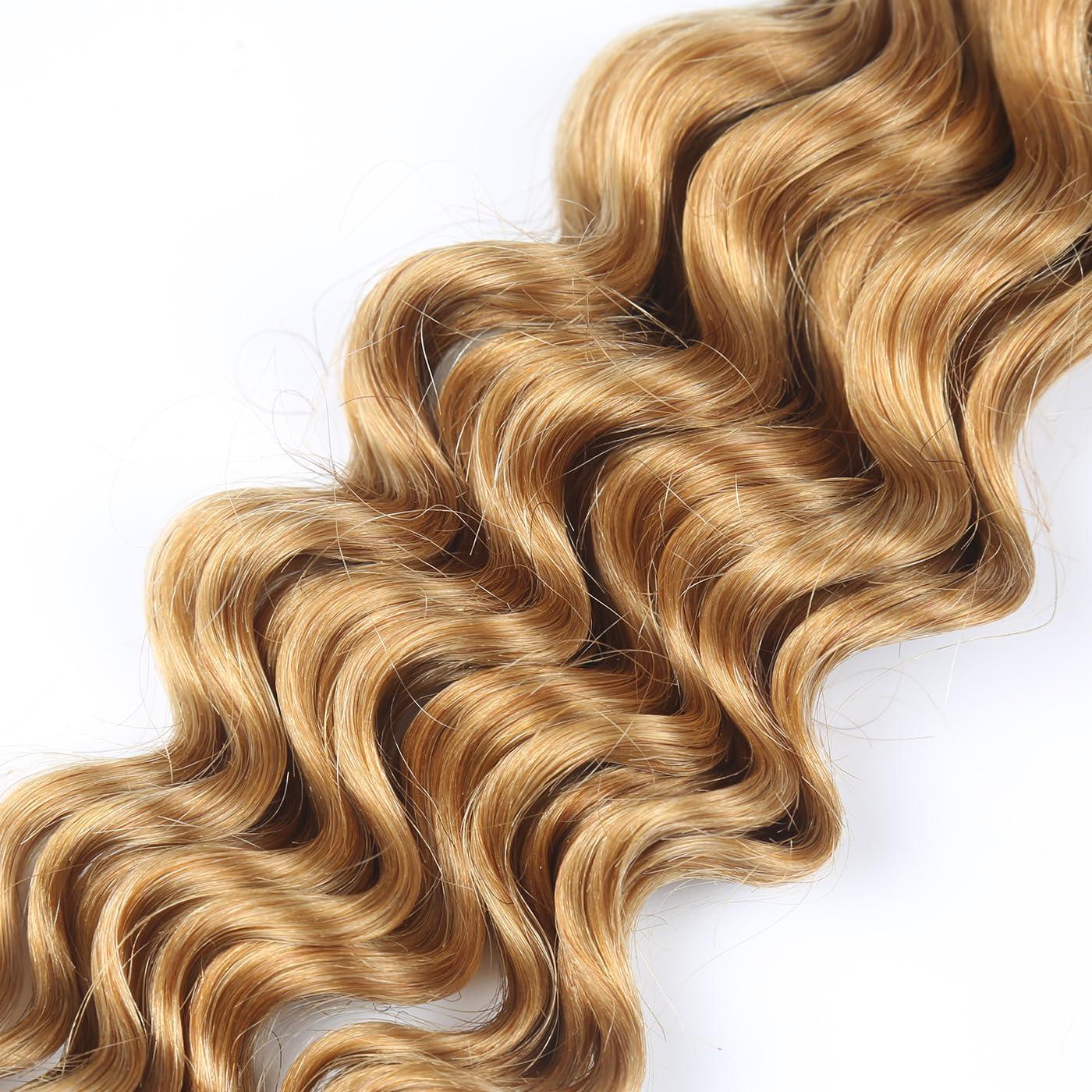 RESACA RESACA Deep Wave Bulk Human Hair for Braiding 22 Inch 50g 1 Bundle Boho Braids Human Hair Water Wet and Wavy 100% Unprocessed Brazilian Virgin Hair Extensions Kinky Curly #27