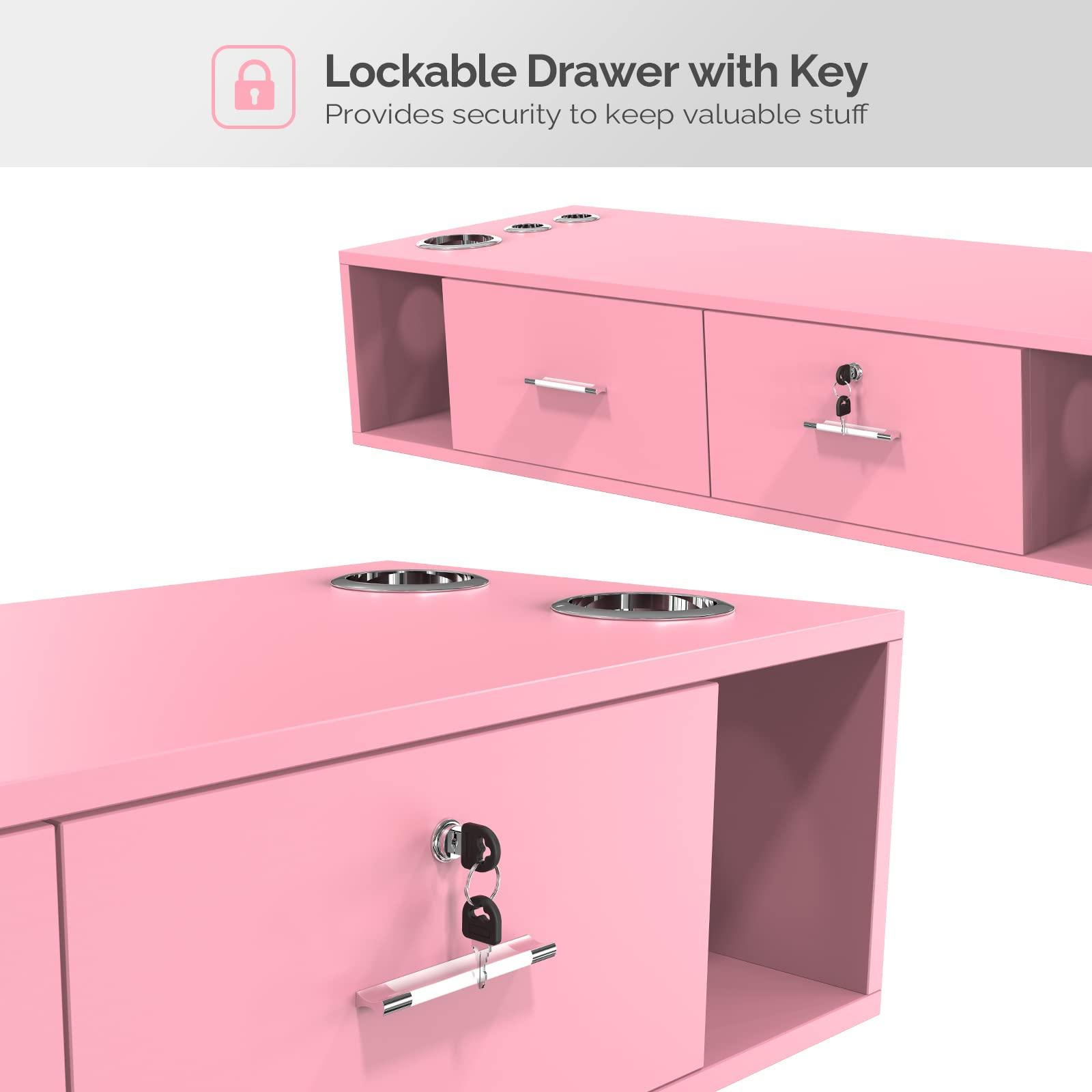 OmySalon OmySalon Locking Wall Mount Styling Station, Beauty Barber Spa Equipment, Salon Cabinet Station for Hair Stylist,Bathroom Dresser with 5 Hair Dryer Holders,Pink