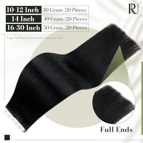 RUNATURE RUNATURE 26 Inch Tape ins Human Hair Extensions Jet Black Real Hair Tape in Extensions Human Hair Long Tape in Hair Extensions Full Ends Straight Glue in Hair Extensions Silky 50 Gram 20 Pieces