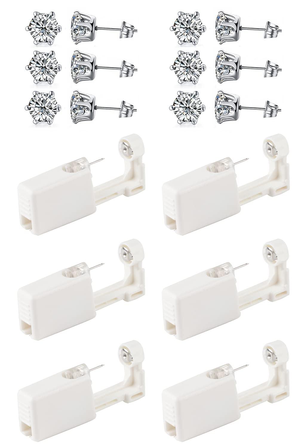 Orglace Ear Piercing Kits,Body Piercing Kits,6 Pack Disposable Self Ear Piercing Gun Tool with 5mm Cubic Zirconia Stud Earrings (White)
