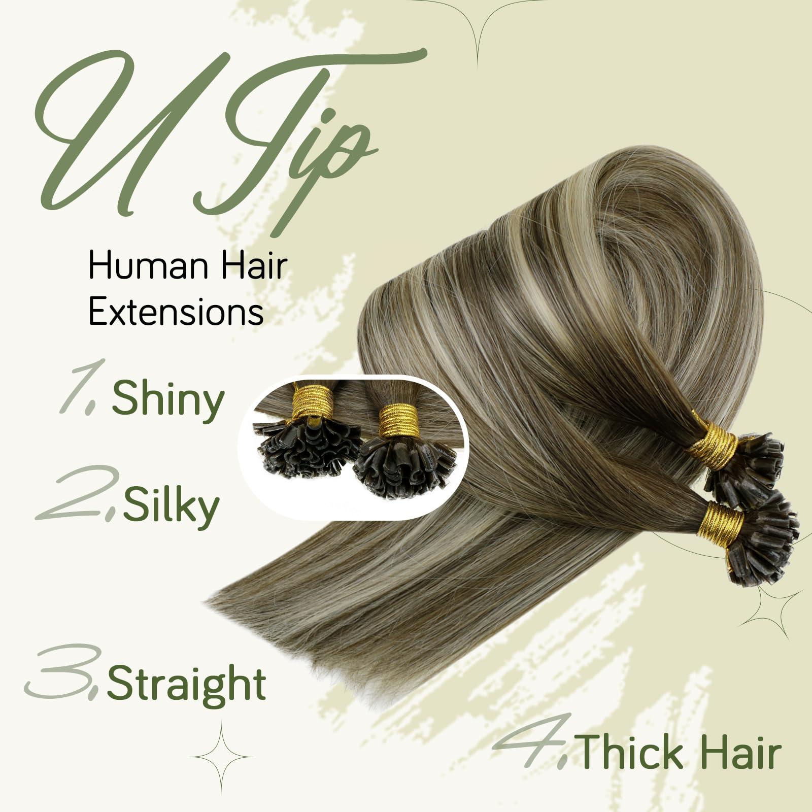 RUNATURE RUNATURE Bundles 12 Inch #3/8/22 Walnut Brown to Ash Brown with Light Blonde Tape in Hair Extensions Human Hair 30g 20pcs and U Tip Hair Extensions Human Hair 40g 50 Strands