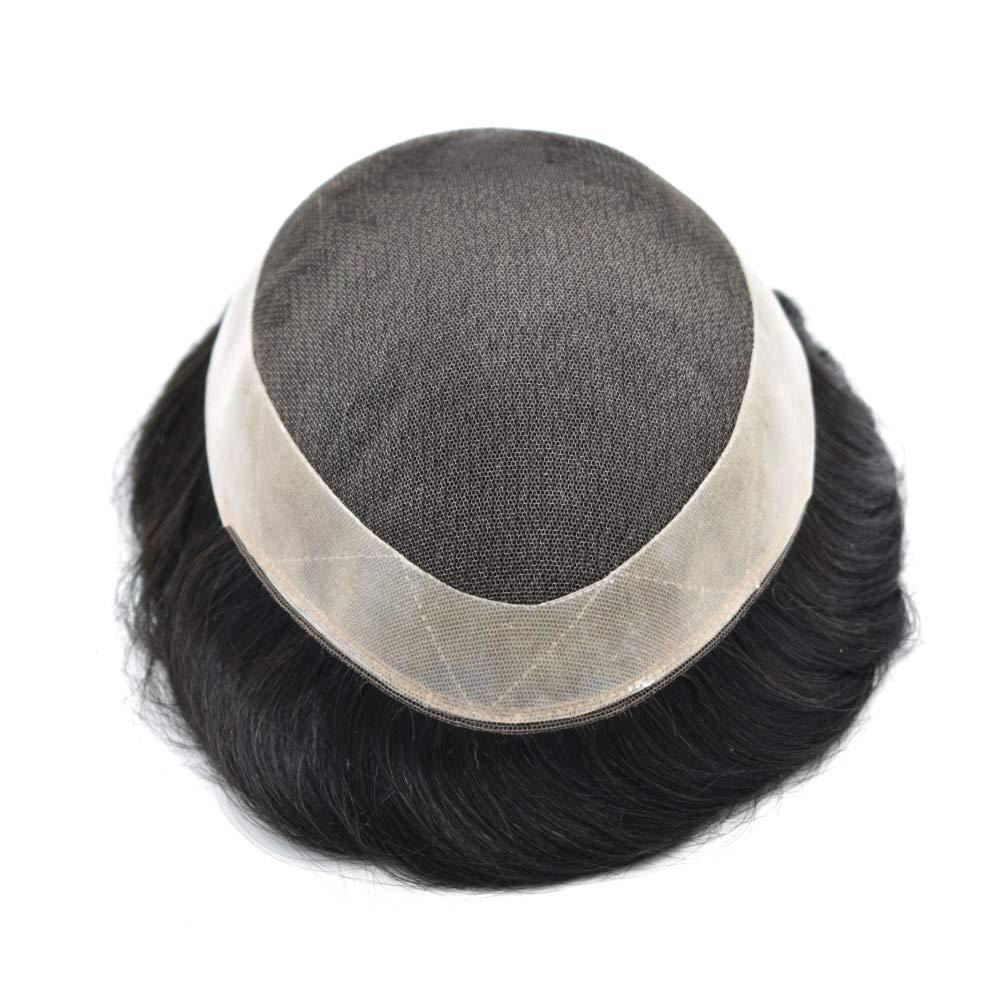 Hair Wonders Hair Wonders Toupee For Men Hair System Swiss Lace Real Human Hair System For Men Mens Toupee Human Hair Poly Men Hair Replacement Hairpiece For Men6x9 Medium light density 1# JET BLACK