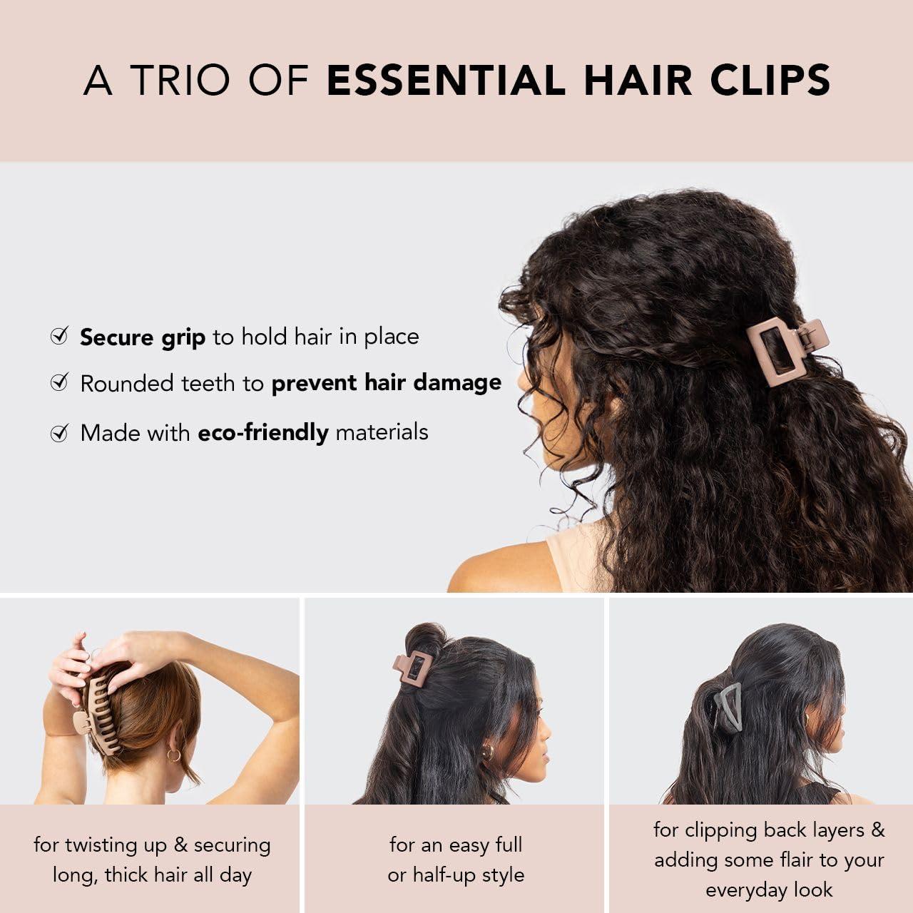 Kitsch Kitsch Large Assorted Hair Clips for Women, Medium Open Shape Hair Claw Clips for Thick Hair, Small Open Shape Hair Clip & Big Claw Clip for Teen Girls, 3 pcs