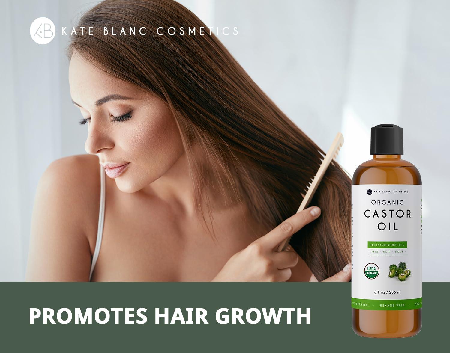 Kate Blanc Cosmetics Kate Blanc Cosmetics Castor Oil 8oz USDA Certified Organic. Cold-Pressed, 100% Pure, Hexane-Free. Promote Growth for Hair, Eyelashes, Eyebrows. Moisturizing For Dry Skin and Body