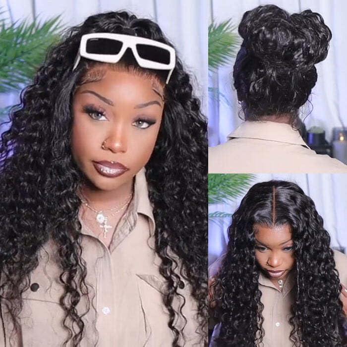 tsiyu tsiyu 26 Inch 13x6 Full Lace Front Wigs Human Hair Pre Plucked Deep Wave 180 Density HD Lace Frontal Wig With Baby Hair Transparent Glueless Deep Curly Human Hair Wigs for Women