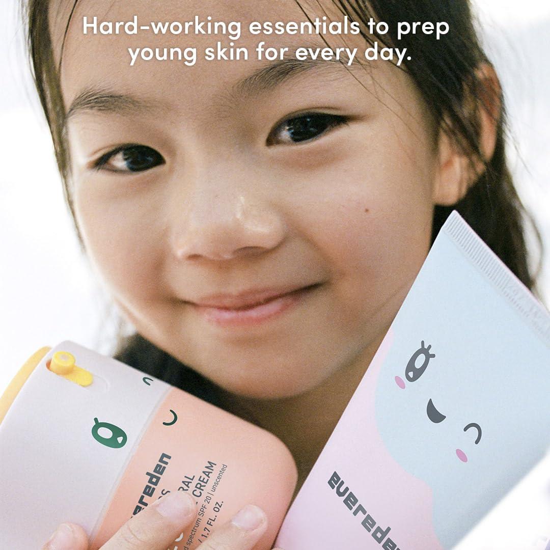 Evereden Kids Happy Morning DUO: Clean & Vegan Skin Care for Kids Bundle | Kids Skin Care Cloud Face Wash + SPF 20 Mineral Face Cream | Non-Toxic | Non-Comedogenic | Fun | Easy-to-Use Skincare for Kids