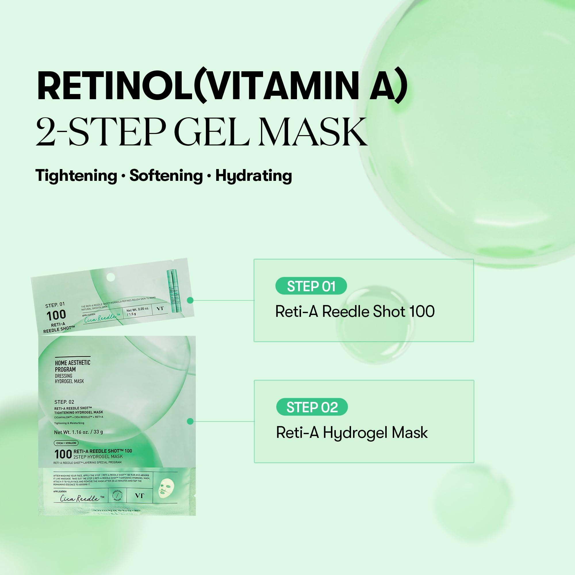VT COSMETICS VT COSMETICS Reti-A Reedle Shot 100 2-Step Hydrogel Mask(34.5gx4ea), Intensive Tightening, Exosome Retinol, Overnight Melting Mask, Ideal for Retinol Beginners, Korean Facial Mask