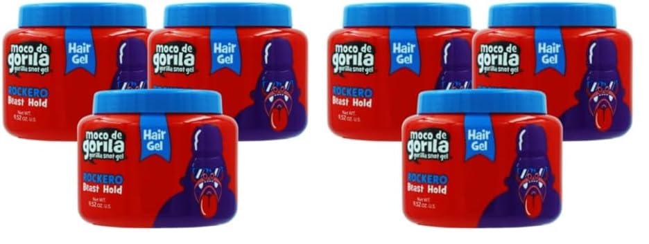 Moco de Gorila Moco de Gorila Rockero Hair Gel Jar, Long Lasting, Strong Hold Hair Styling Gel, Yellow, Lavender, 6-Pack of 9.52 Oz Each, 3 Jars