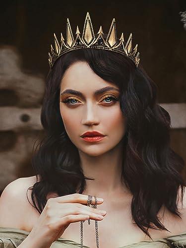 SWEETV SWEETV Gothic Crowns for Women Black Tiara Queen Crown Witch Hair Accessories for Costume Halloween Prom Party Gold