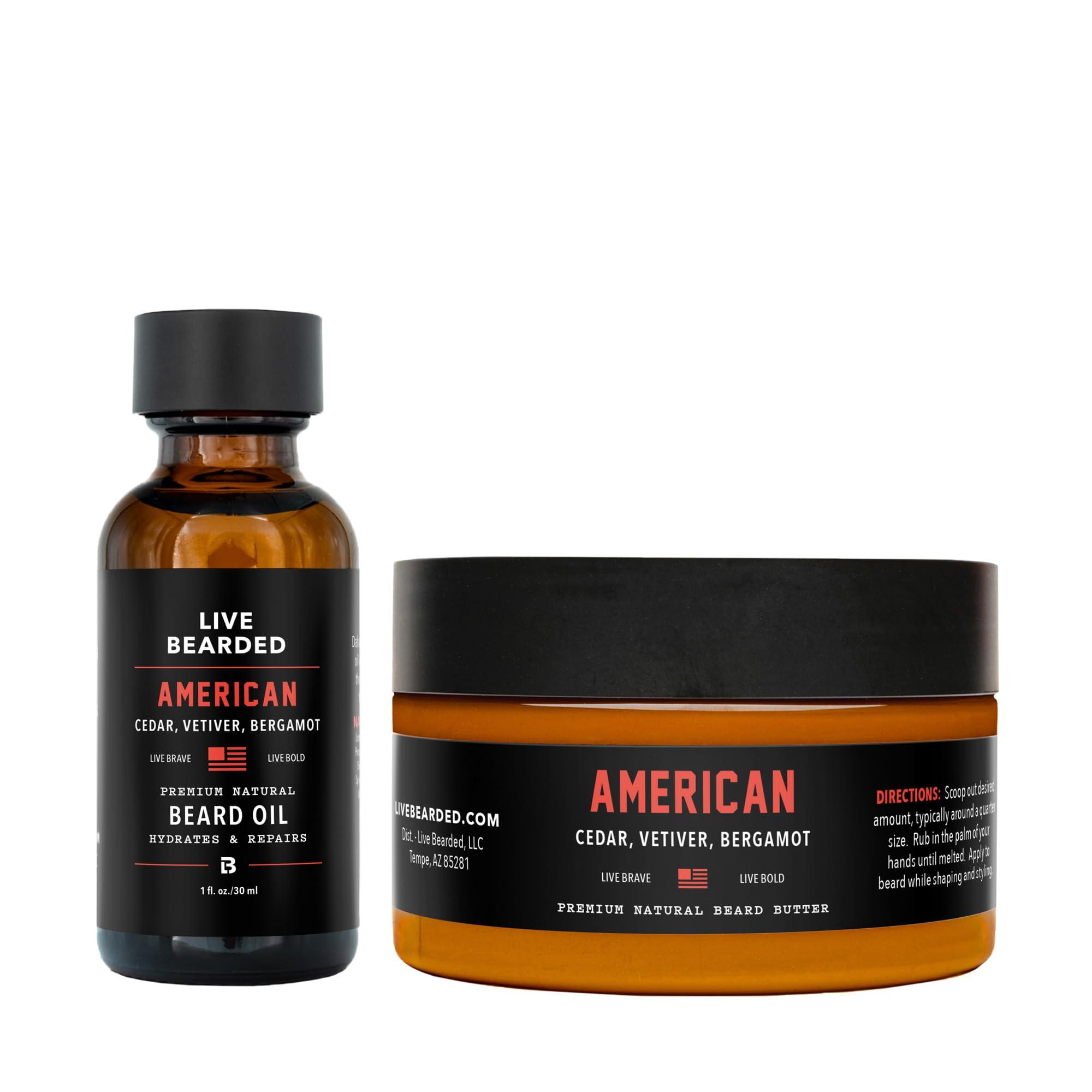 Live Bearded Live Bearded: Beard Oil and Beard Butter Grooming Kit - American - All-Natural Ingredients with Shea Butter, Argan Oil, Jojoba Oil and More - Beard Growth Support - Made in The USA