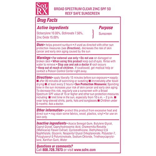 SolRX SolRX MINERAL+ SPF 50 Sunscreen - Zinc Oxide Sunscreen, Water Resistant Sunscreen, Reef Safe Sunscreen, Broad Spectrum Sunscreen for Face and Body
