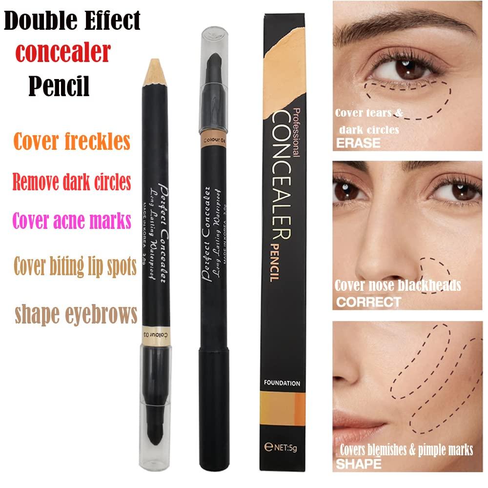 AKARY AKARY Dual Sided Concealer Pencil for Face, 2 in 1 Full Range of Concealers Pen Face Concealer Crayon Highlighter Stick, Professional Waterproof Foundation Concealer for Eye Dark Circles, Blackheads, Concealer Pencil with Brush for Men and Women (#3