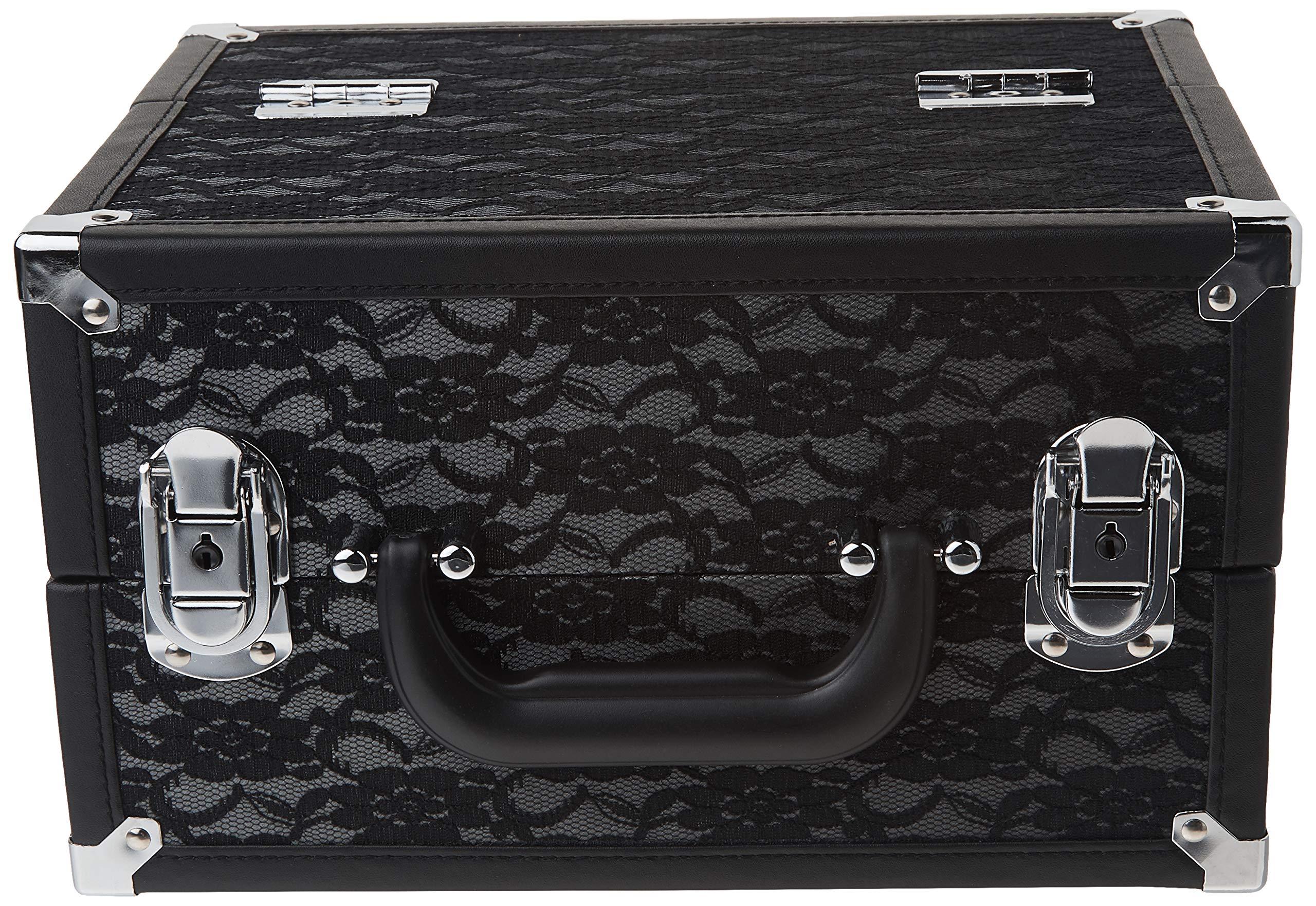 Caboodles Caboodles Make Me Over 4 Tray Train Case, Cosmetic Storage Case & Organizer, Black Lace, 3.5 Lb