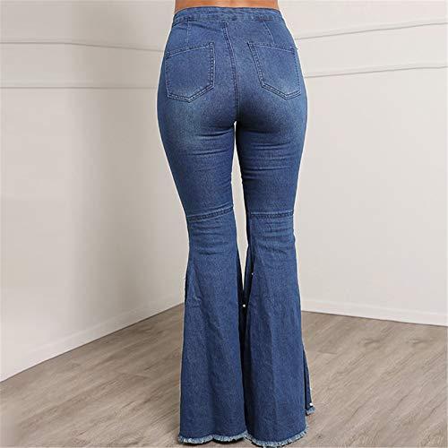 Generic2021 Generic Women's Button Fly Flare Jeans Women Bell Bottom Pants Raw Hem Denim Pant Flared Leg Long Trouser with Button Decor (Small,Blue)