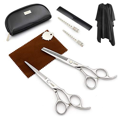 FARI FARI Hair Cutting Scissors Kit, Barber Haircut Thinning Scissors Hairdressing Shears for Salon and Home (Silver)