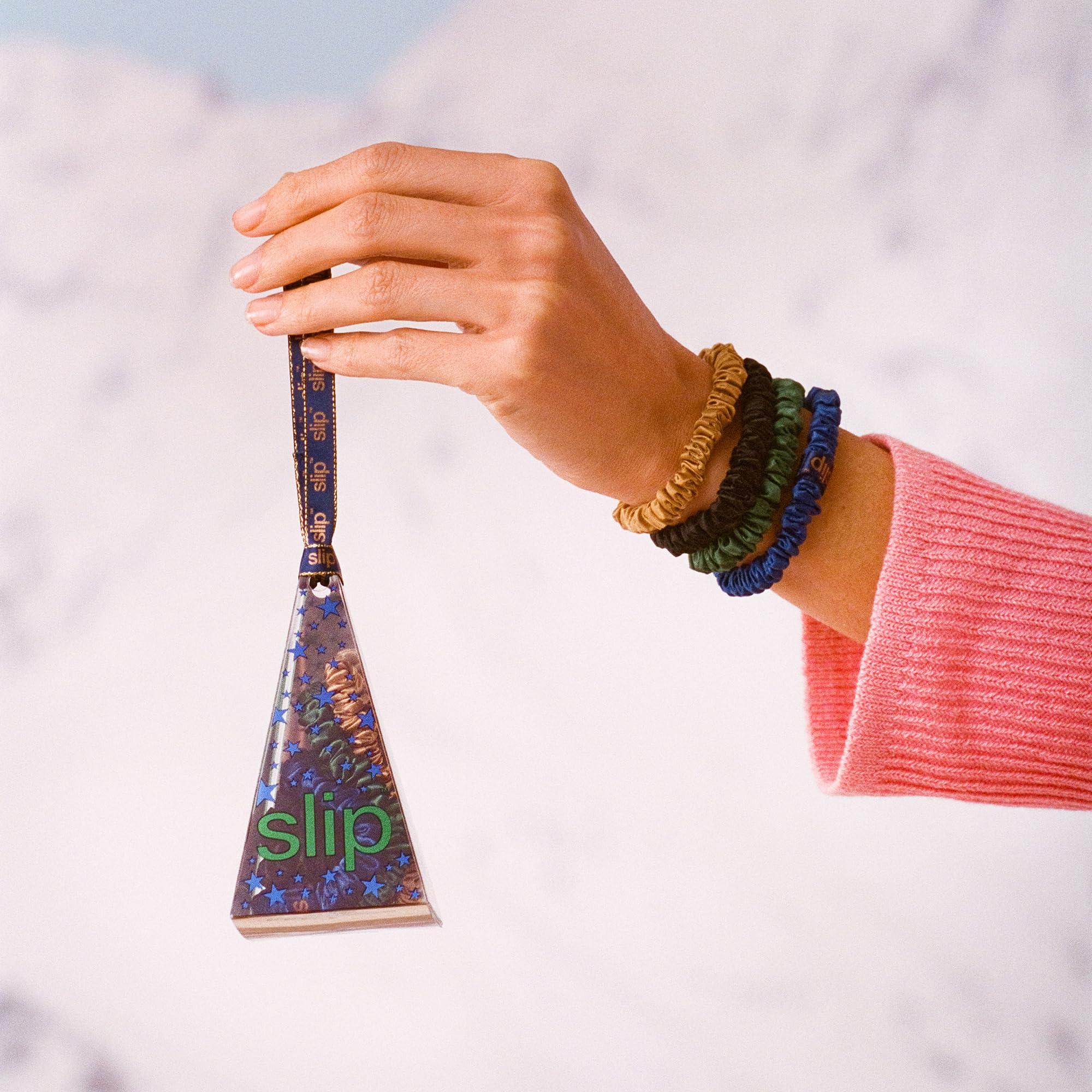 SLIP slip Skinny Scrunchies in Ornament Packaging: Anti-Crease, Anti-Breakage Slipsilk Design Protects Delicate Hair | Includes 4 Pure Silk Scrunchies