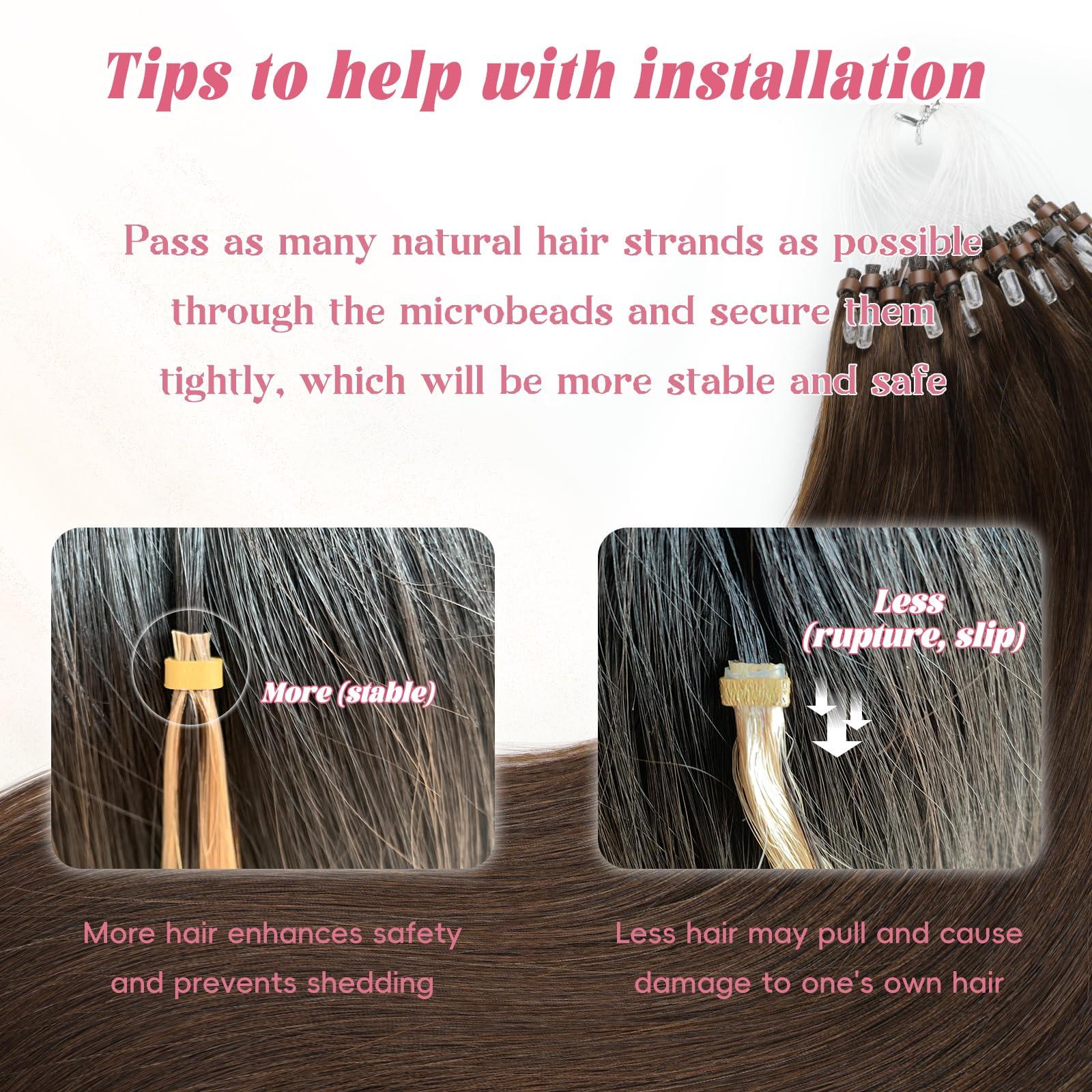 Eliysako Microlink Hair Extensions Human Hair 50g 20inch(#4) Chocolate Brown Micro Link Hair Extensions Human Hair Microbead Hair Extensions Microloop Hair Extensions Human Hair For Women