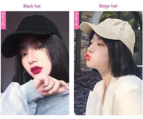 Aimeely Aimeely 10" Short Bob Synthetic Full Head Hair Extension With Baseball Cap For Women Black Hat Natural Black