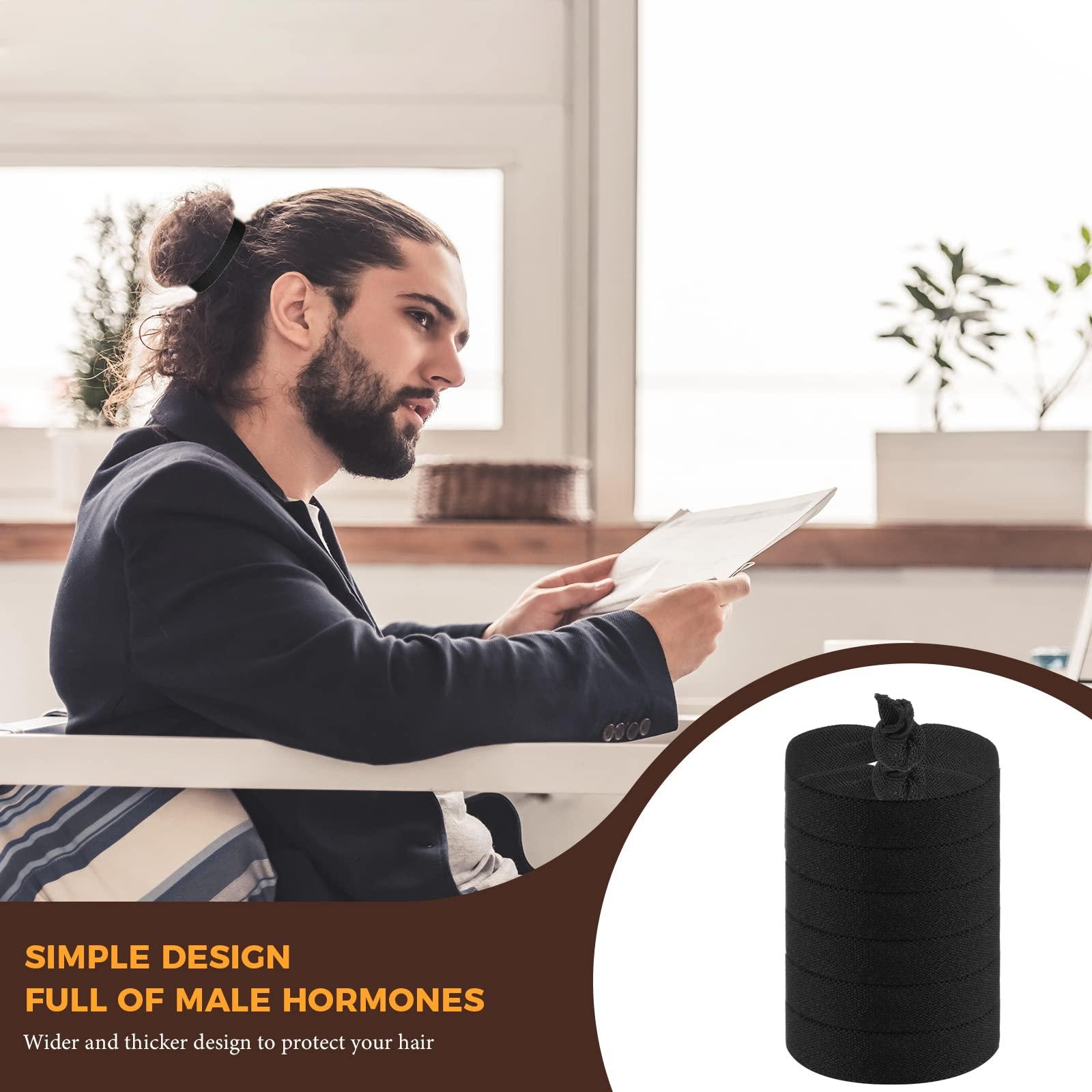 Juexica 30 Pcs Knotted Elastic Flat Hair Ties for Men\'s Long Curly Hair, No Crease Man Bun Ties (Black)