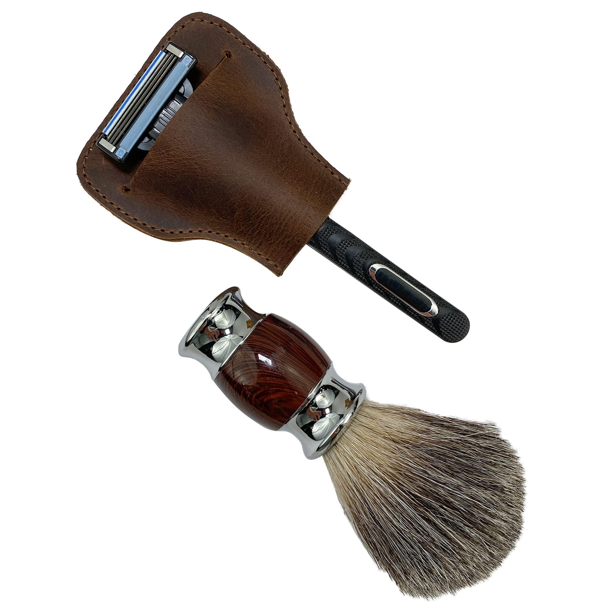 Hide & Groom Hide & Groom, Rustic Edge Razor Protector Case Handmade from Full Grain Leather, Safety Razor Head Protective Sheath, Shaving Travel Cover - Bourbon Brown