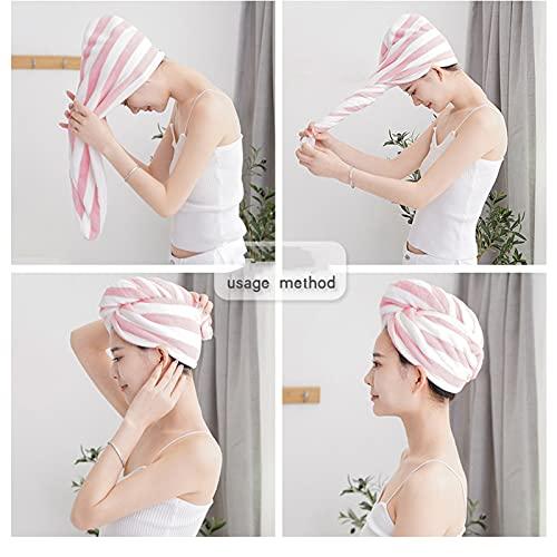 KDLF Hair Drying Cap Towel Absorbent Thickening Dry Hair Cap Bathroom Shower Drying Hair Cap Striped Shower Cap Soft Turban Striped Towel (Powder White Strip 01)