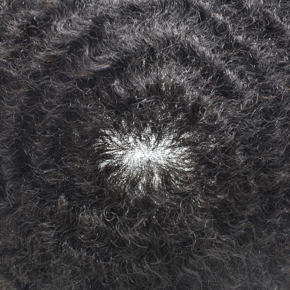 JUST HAIR French Lace Afro Hair Units for Black Men Hair Piece for African American Men Afro Wave Mens Toupee (8x10\'\'-120% Medium Light to Medium Density, 1# Jet Black-4mm afro tight curl)