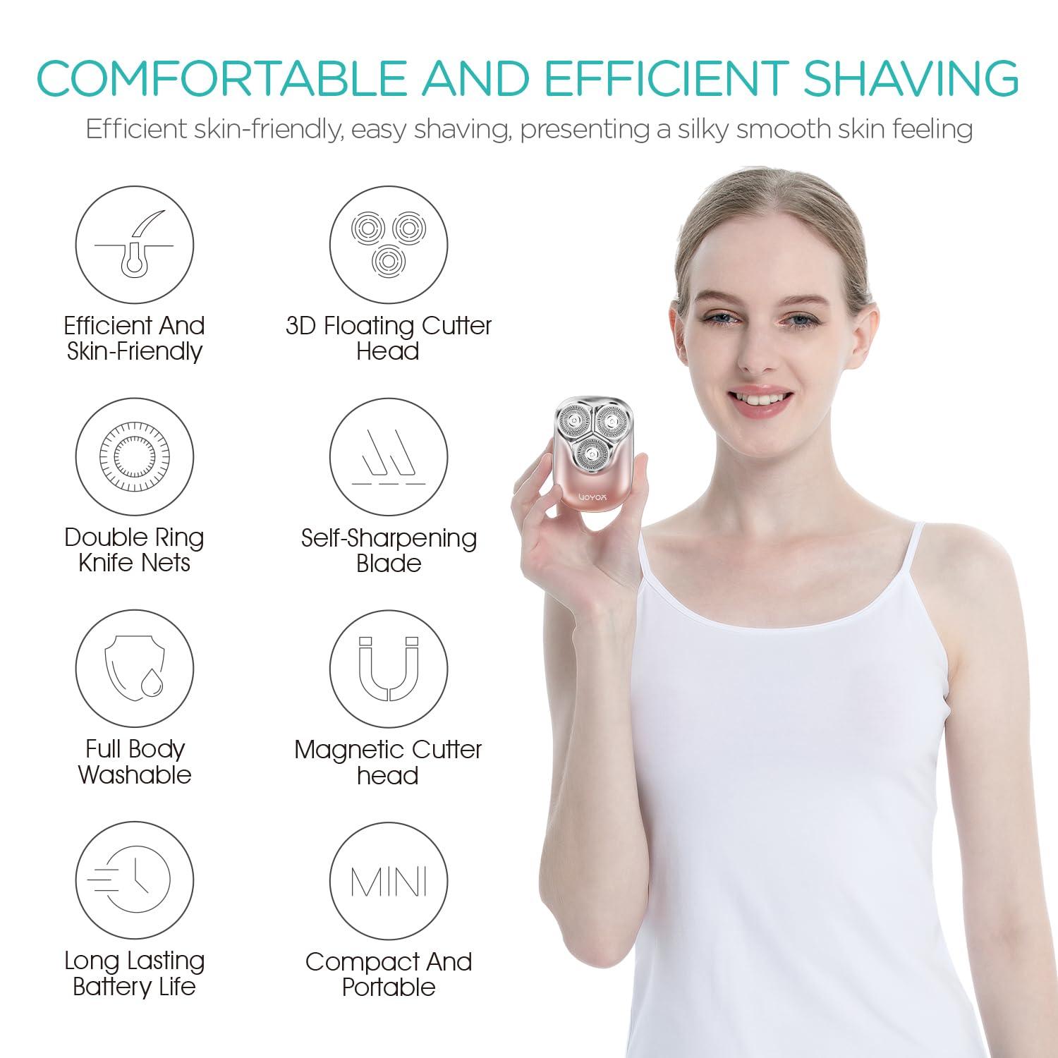 VOYOR VOYOR Electric Razors for Women 3D Floating Blade Shaver for Women, Electric Shaver for Legs Bikini and Body Facial Hair Remover Women\'s Electric Shavers Waterproof Women\'s Grooming ES310 (Gold)