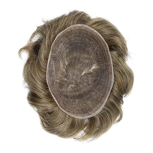 Generic Toupee for Men Real Human Hair Breathable French Lace Hair System For Men Bleached Knots Men Hair Piece Natural Hairline Durable Men Hairpiece Mens Hair Replacement System (8\'\' X 10\'\', #1720 #17 DARK ASH BLONDE WITH 20% GREY-100% Light Medium Den