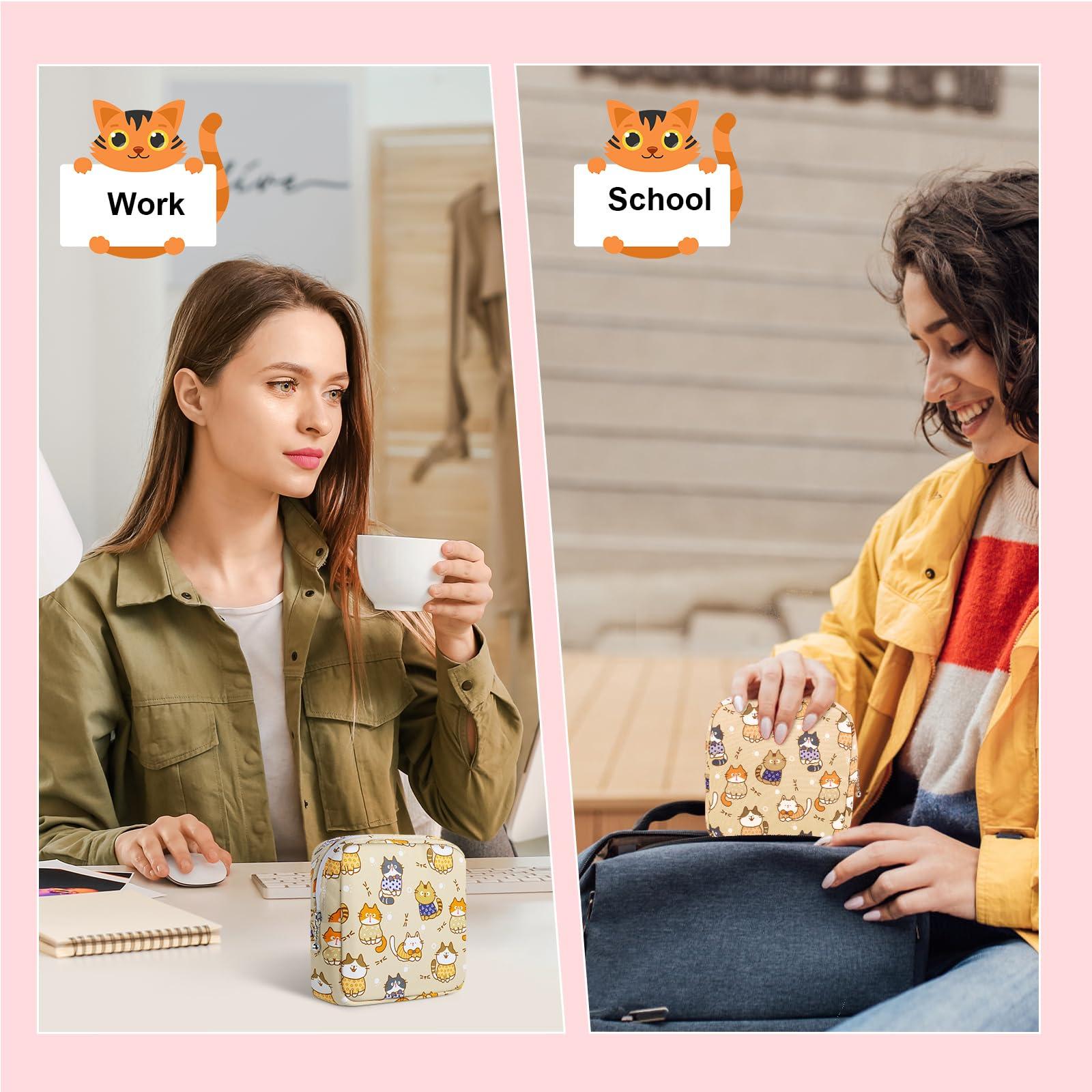 Likesing Likesing Period Bag Pouch, Canvas Sanitary Napkin Storage Bag for Girls Womens, Portable Sanitary Napkin Period Pad Pouch Bag for Purse, Small Make Up Bags(Blue Cat N0461)