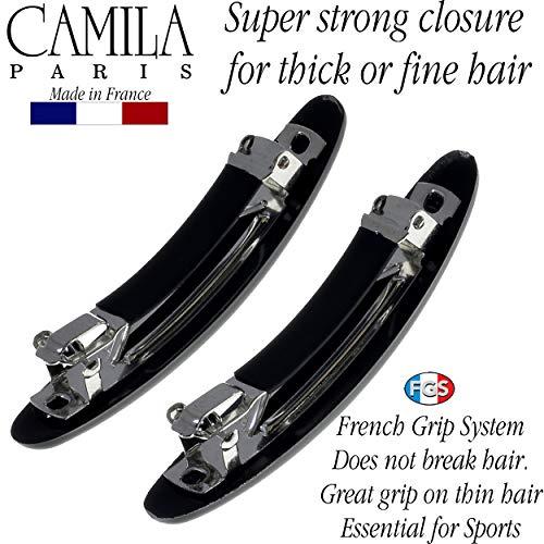 Camila Camila Paris CP2882/2 French Hair Barrette Clip for Girls, Black Small 2.5 inch Set of 2 Strong Hold Grip Hair Clips for Women, No Slip and Durable Styling Girls Hair Accessories, Made in France