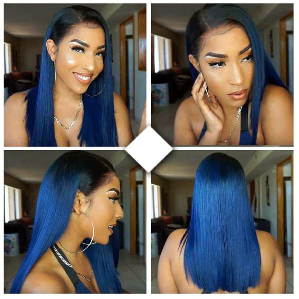 Lagalaga Lagalaga Straight T1B Blue Human Hair Bundles Unprocessed Brazilian Virgin Hair Bundles T1B Blue Human Hair Quick Weave Hair Extension