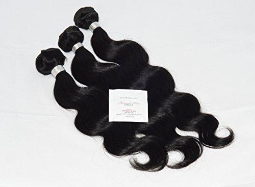 Human Hair Direct Human Hair Direct™ 100% Virgin Brazilian Human Hair Extensions BODY WAVE 3-Pack (16", 18", 20") Bundle, 300g Total (100g each), Grade 6A (#1B - Off Black (Pre-Colored)) With Argan Oil