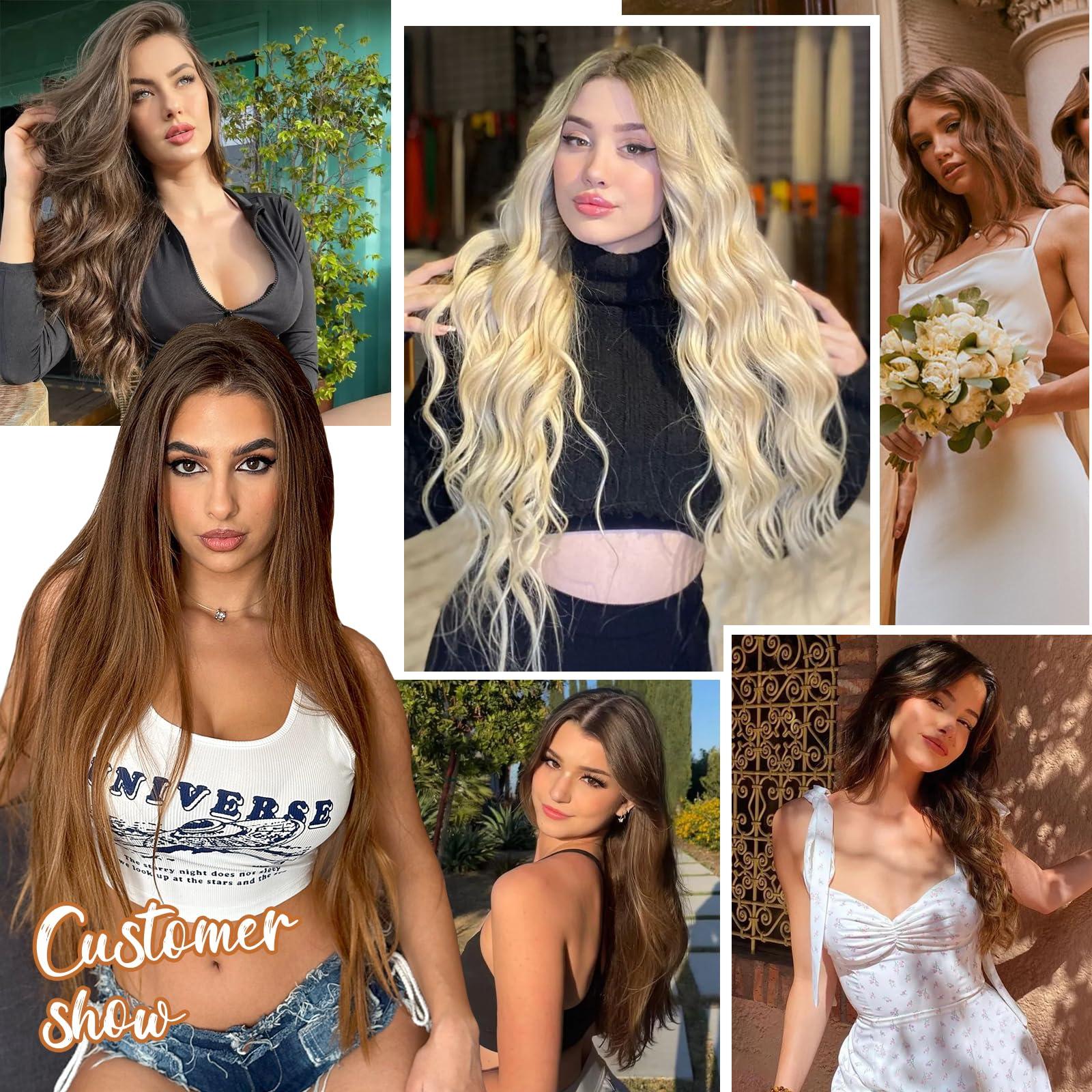Sisily Sisily Clip in Hair Extensions Real Human Hair, Premium Human Hair Clip in Extensions Chocolate Brown to Blonde Balayage, Soft Straight Hair Extensions Real Human Hair Clip ins 7PCS 20 Inch