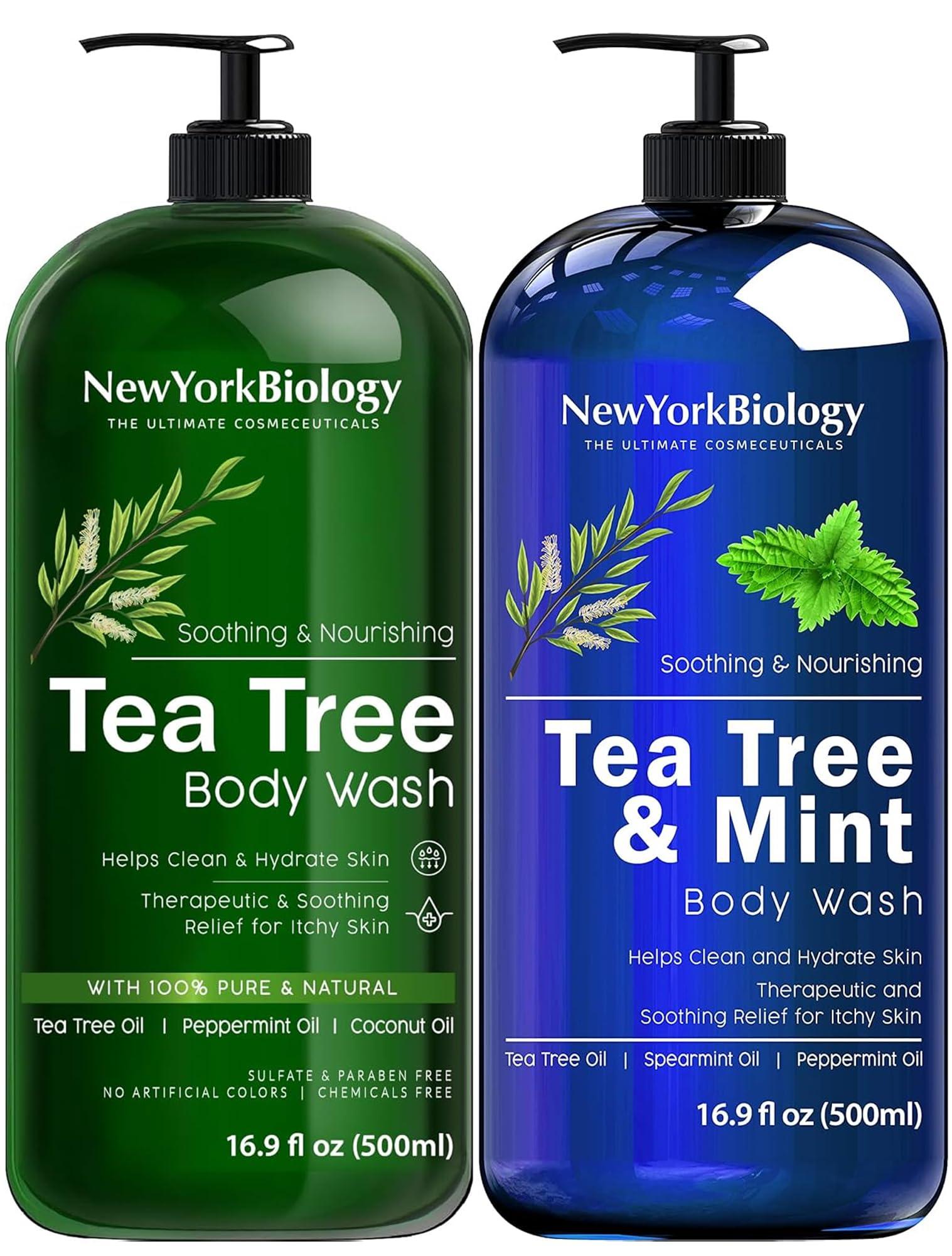 NEW YORK BIOLOGY THE ULTIMATE COSMECEUTICALS New York Biology Tea Tree Body Wash with Tea Tree Mint Body Wash for Men and Women - Helps Jock Itch & Itchy Skin, Nail Fungus, Athletes Foot, Eczema & Body Odor, Ringworms – 16 Fl Oz