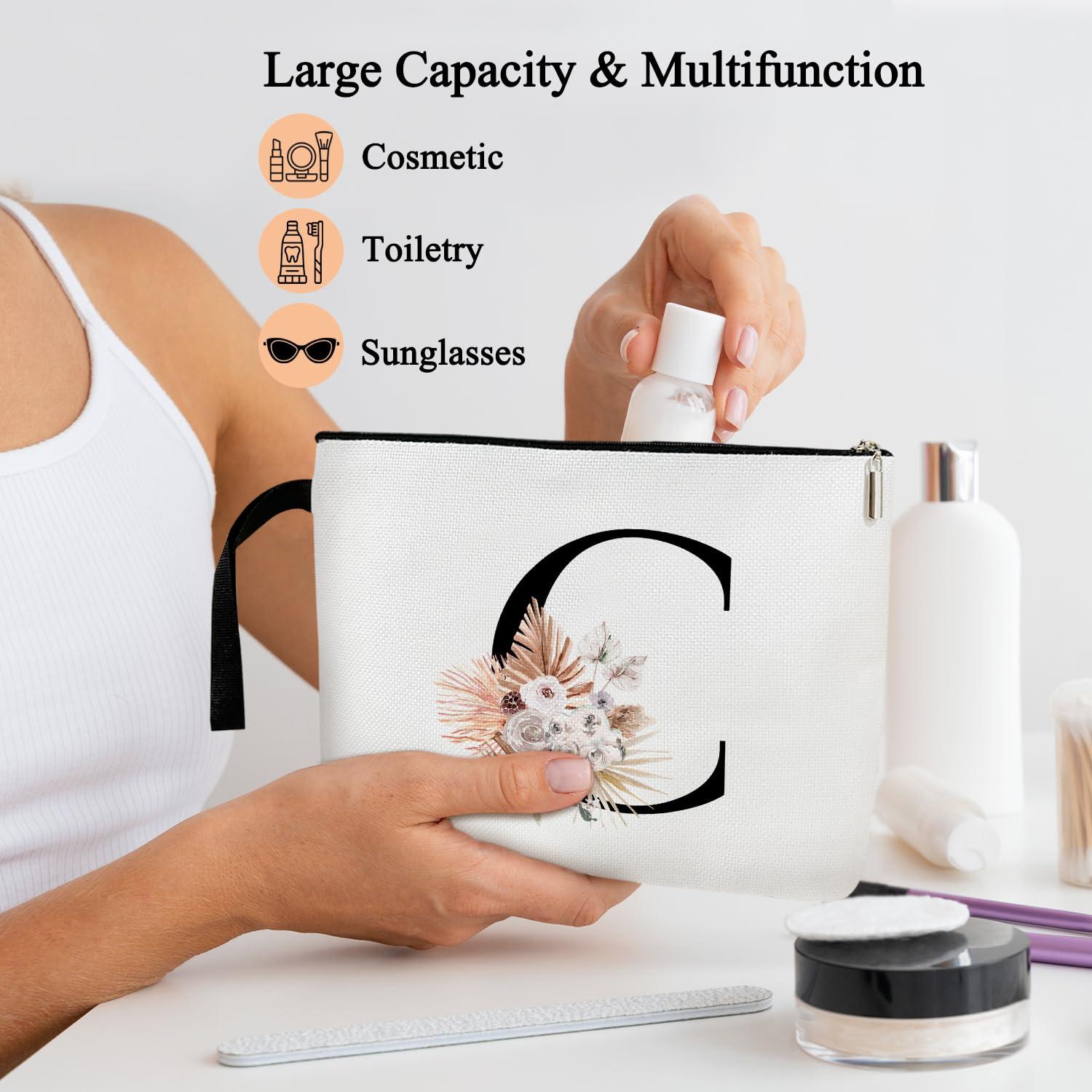 lamocho Personalized Makeup Bags for Women, Monogram Initial C Boho Letter Makeup Bag Zipper Cosmetic Travel Toiletry Pouch, Monogrammed Gifts for Women Birthday Gifts for Mom Daughter Bestie Teen Sister/ZM03