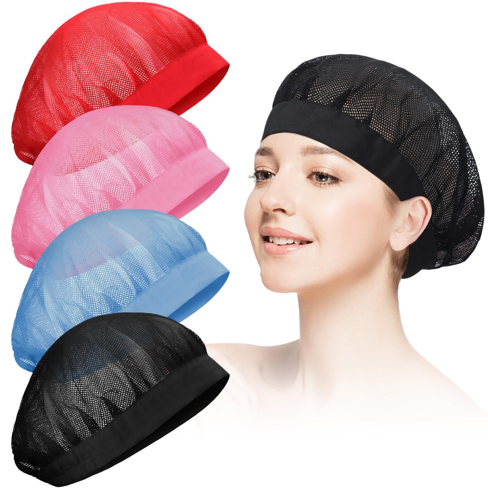 Chuarry Chuarry 4 Pcs Mesh Sleep Bonnet for Sleeping Night Curly Hair Nets Sleep Caps for Women(Red, Pink, Light Blue, Black)