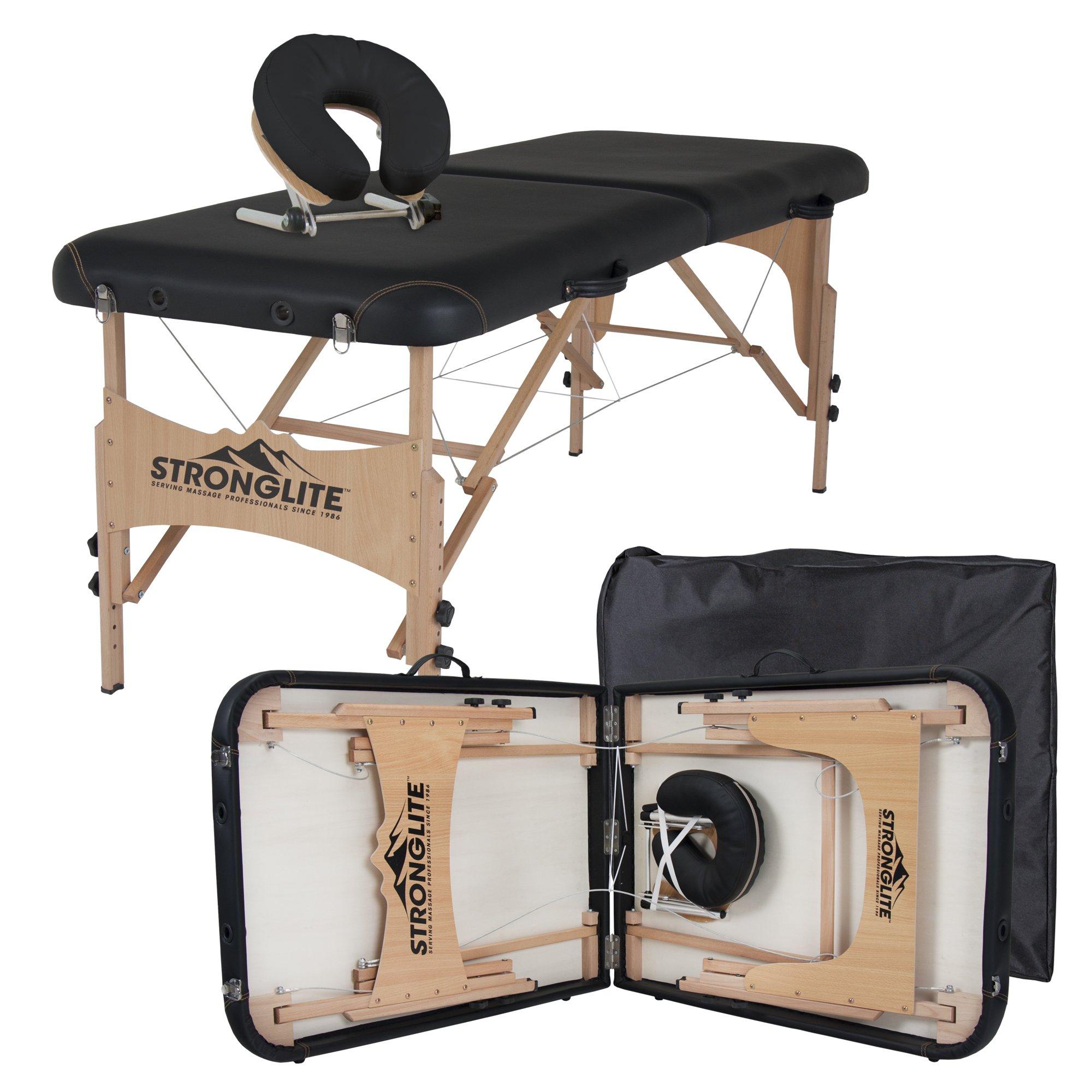 StrongLite STRONGLITE Portable Massage Table Package Shasta - All-In-One Treatment Bed w/ Adjustable Face Cradle, Pillow & Carrying Case, Black