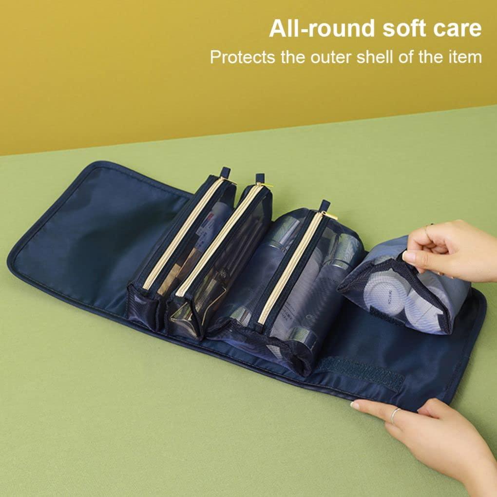 Generic 4-in-1 Hanging Travel Toiletry Bag Organizer, Hanging Travel Toiletry Bag for Travel, Cosmetic Travel Bag, Bathroom Bag, Removable Makeup Bag Foldable Cosmetic Organizer for Shampoo, Toiletries Blue