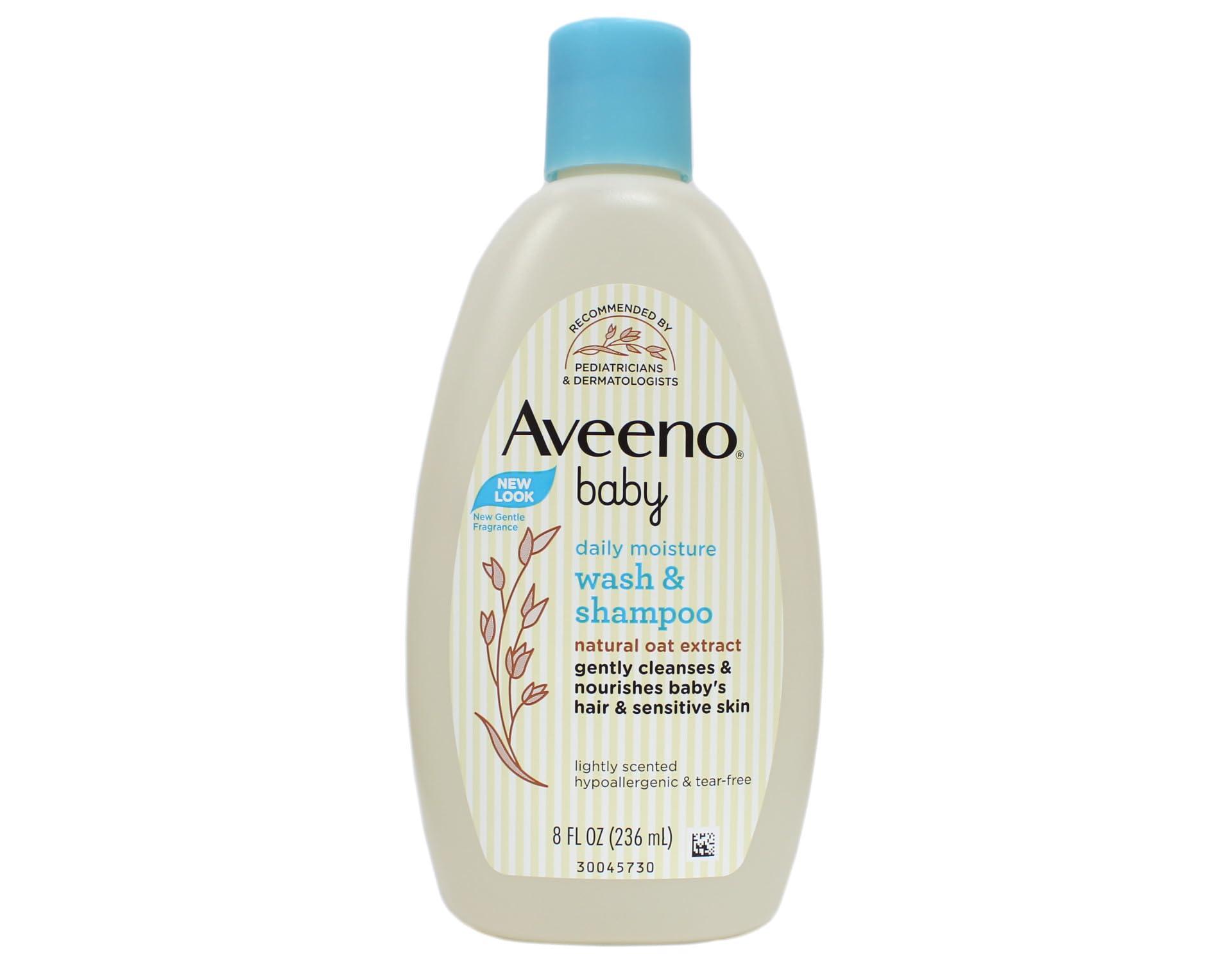Johnson & Johnson Aveeno Baby Daily Moisture Wash & Shampoo - Natural Oat Extract, Lightly Scented, Hypoallergenic & Tear-Free - 8 fl oz (Pack of 2)