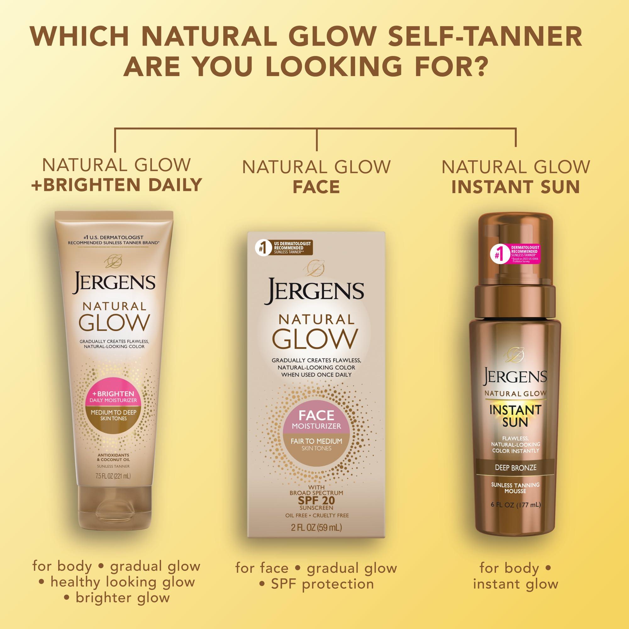 Jergens Jergens Natural Glow Self Tanner Body Lotion, Sunless Tanning, Medium to Deep Skin Tone, Daily Moisturizer with Coconut Oil, Vitamin E and Antioxidants, 7.5 Oz