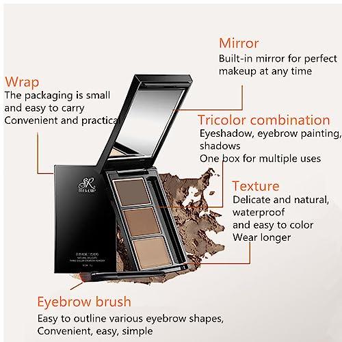 UOCK Eyebrow powder three-color brow disc waterproof eyebrow powder eyebrow makeup kit eyebrow filler to shape natural eyebrows (02# Brown, light brown, skin tone)