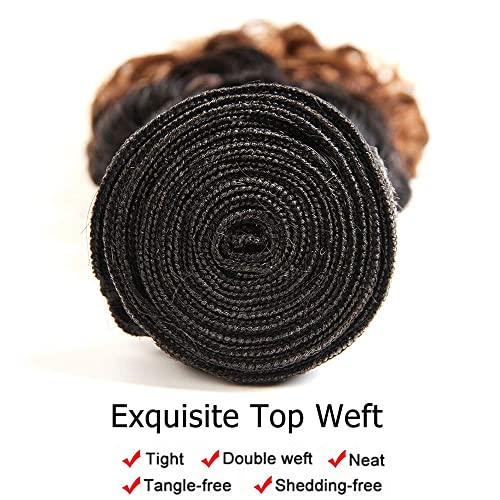 LadrXadr 1B/30 Kinky Curly Bundles Ombre Brown Human Hair Bundles Mixed Length 3 Bundles 20 22 24 Inch Two Tone Black and Brown Bundle Ombre Kinky Curly Bundles Hair Extensions for Women