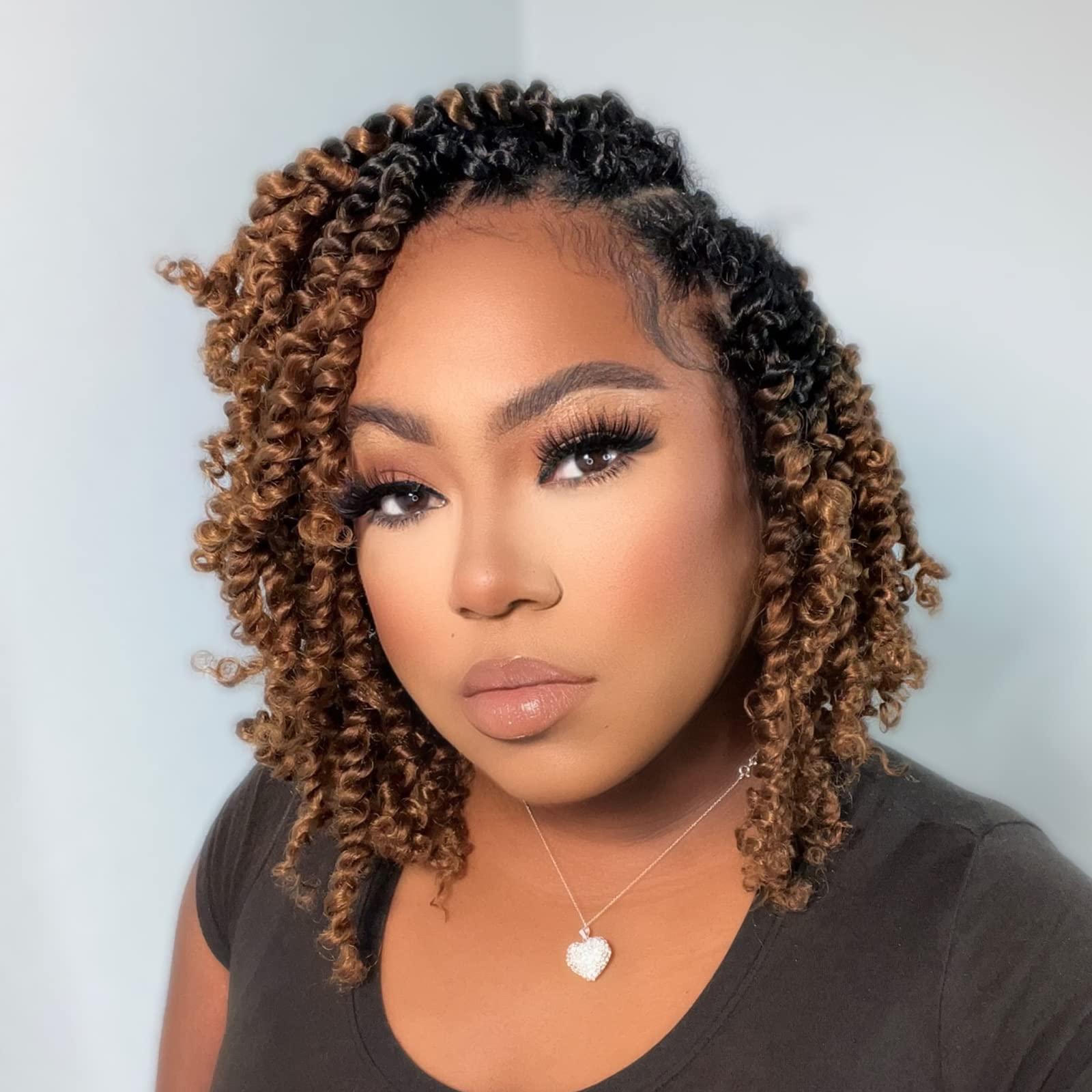ToyoTress Toyotress Tiana Passion Twist Hair - 8 inch 8 Packs Pre-twisted Crochet Braids Ombre Brown Short Bob Pre-looped Synthetic Braiding Hair Extensions (8 Inch, OT30-8P)