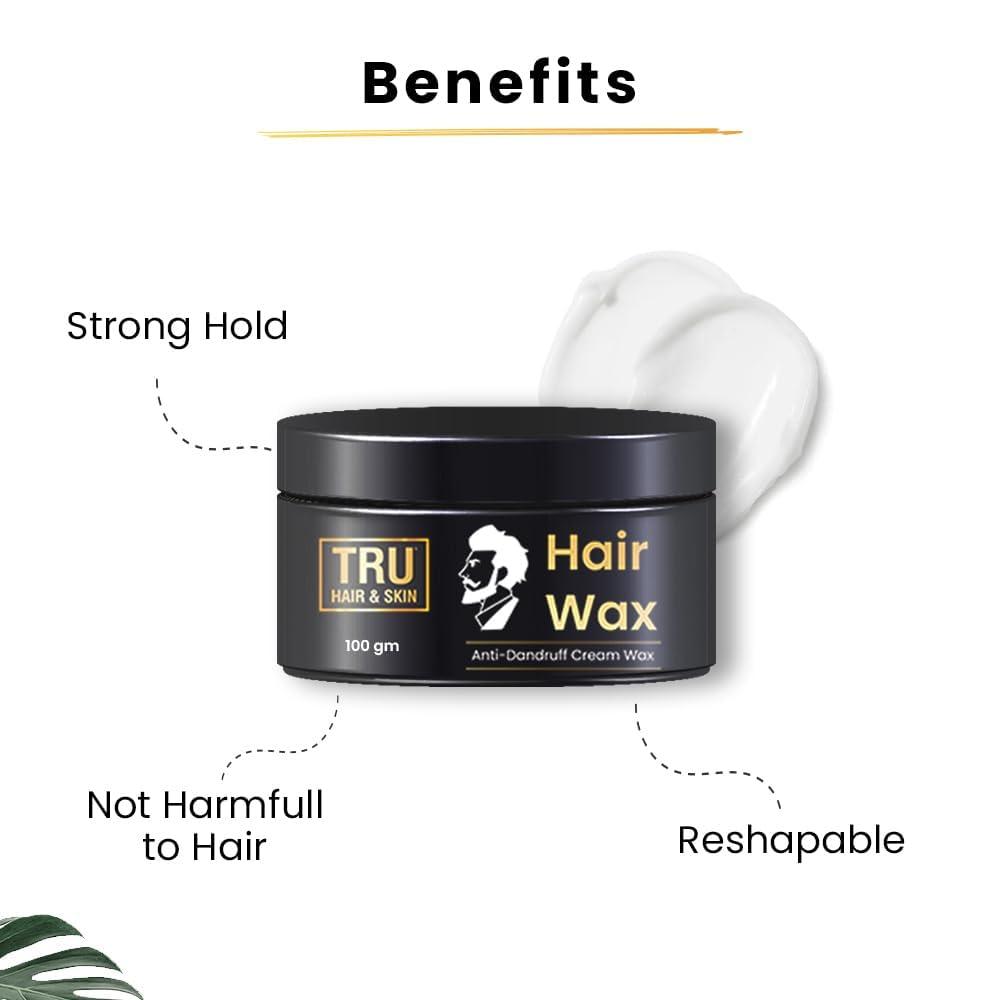 TR.U HA.IR Generic TR.U HA.IR Hair Wax Cream For Men | Easy to Spread and Strong Hold for 12hrs +Anti Dandruff (Hair Wax-100gm), white