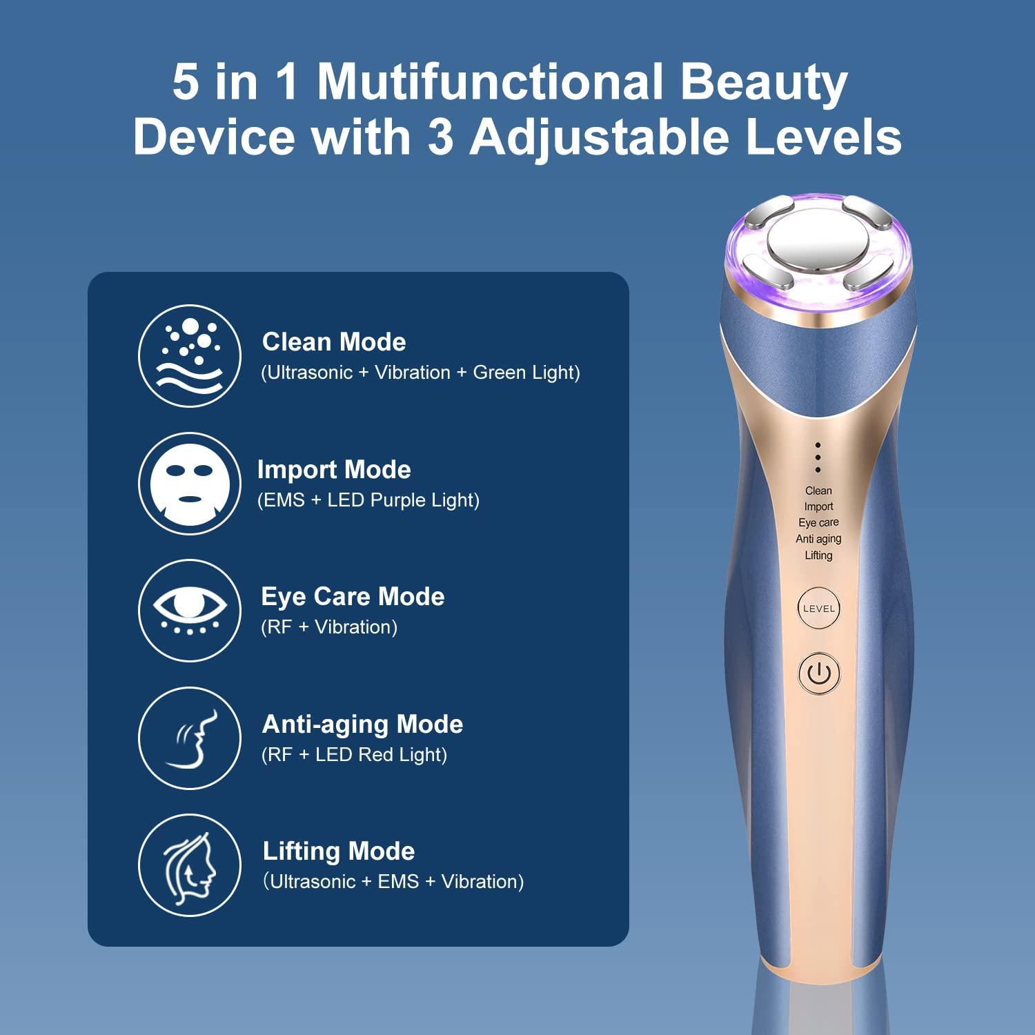 MiSMON MiSMON High Frequency Facial Machine, 5 in 1 Mutifunctional Facial Massager Skin Tightening Light Theraphy Machine for Face
