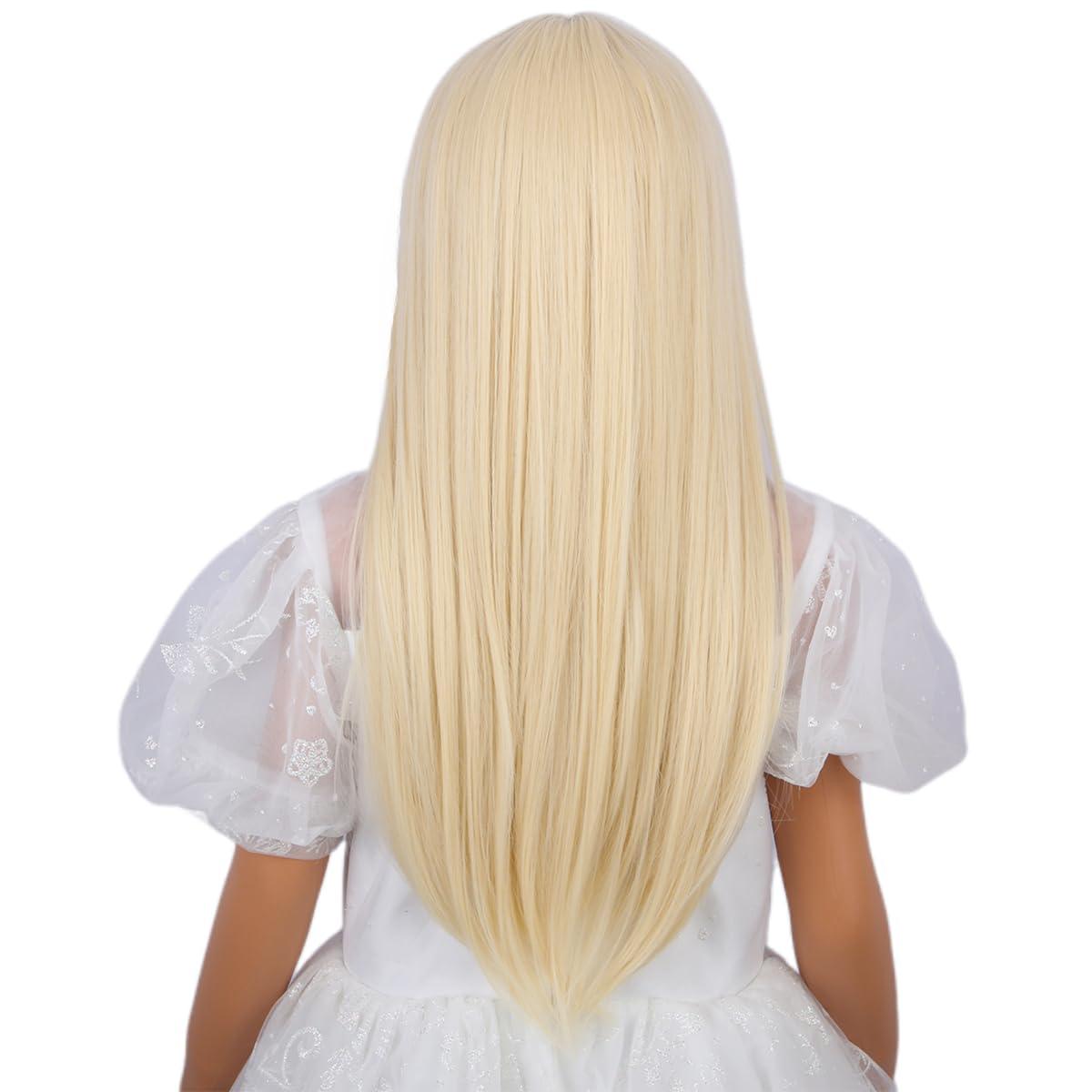 Ufindcos Ufindcos Kids Blonde Wig with Bangs Girls Long Blonde Wig Child Light Blonde Wig Blond Wigs for Kids Girls Synthetic Wig with Wig Cap