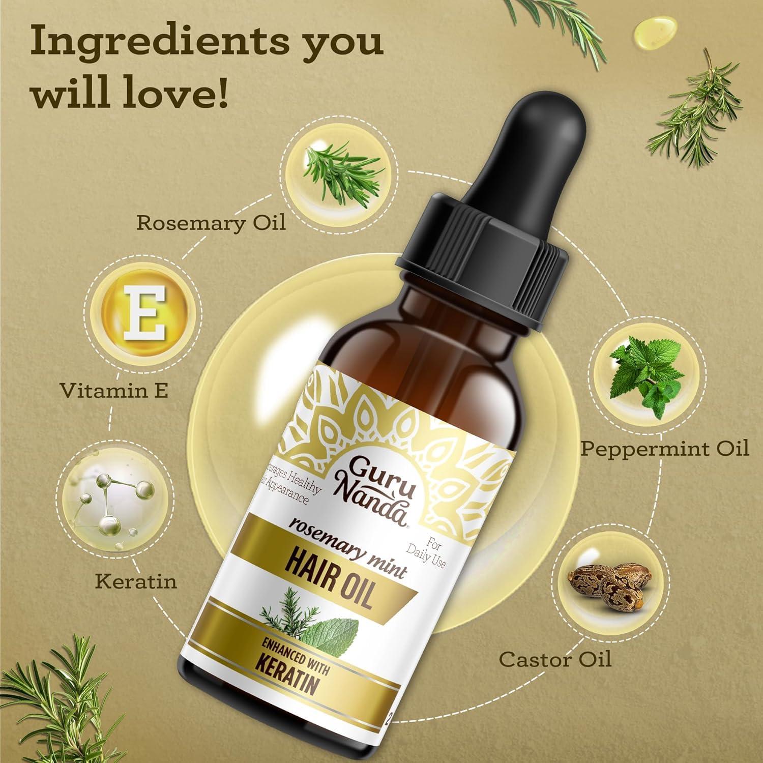 GuruNanda GuruNanda Hair Care Duo: 100% Pure Cold-Pressed Castor Oil (8 Fl oz) & Rosemary Mint Hair Growth Serum with Keratin & Vitamin E (2 oz) Nourish, Strengthen & Enhance Shine Naturally