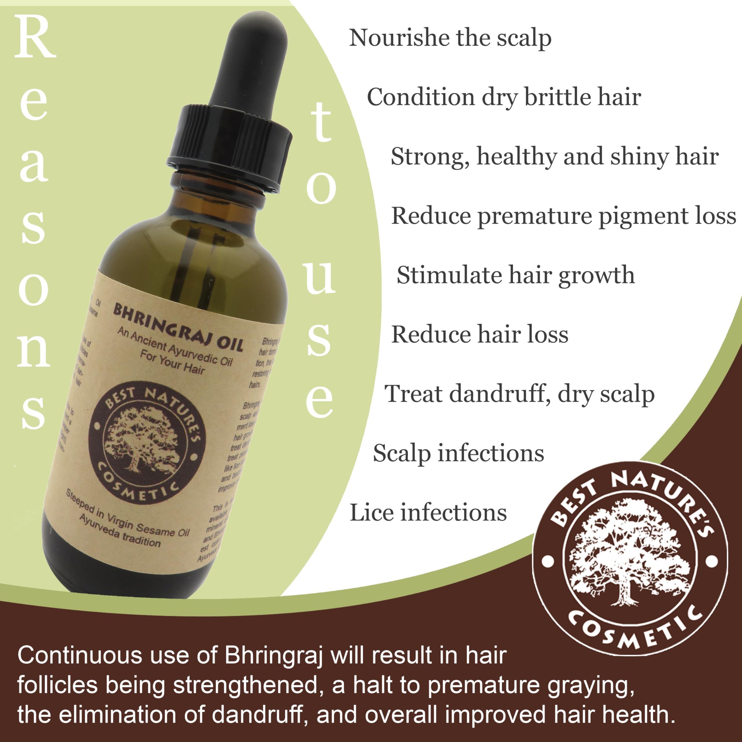 Best Nature's Cosmetics Best Natures Bhringraj Oil, Indian Eclipta Alba Oil, Pure and Natural, Cleans scalp, Improve overall appearance of hair. Goodbye Dandruff, For Graying, Hello Luminously shiny hair / 2 fl oz